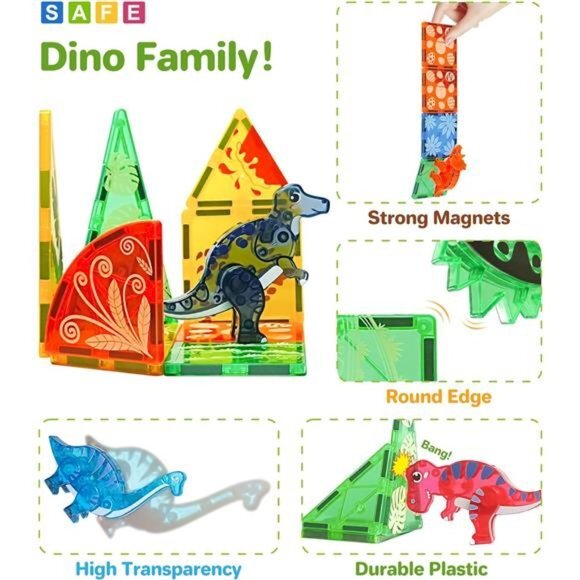 Magnetic Tiles Dinosaurs Magnet Building Blocks Toys for Kids Ages 3-5 4-8 8-12 - Picture 7 of 7